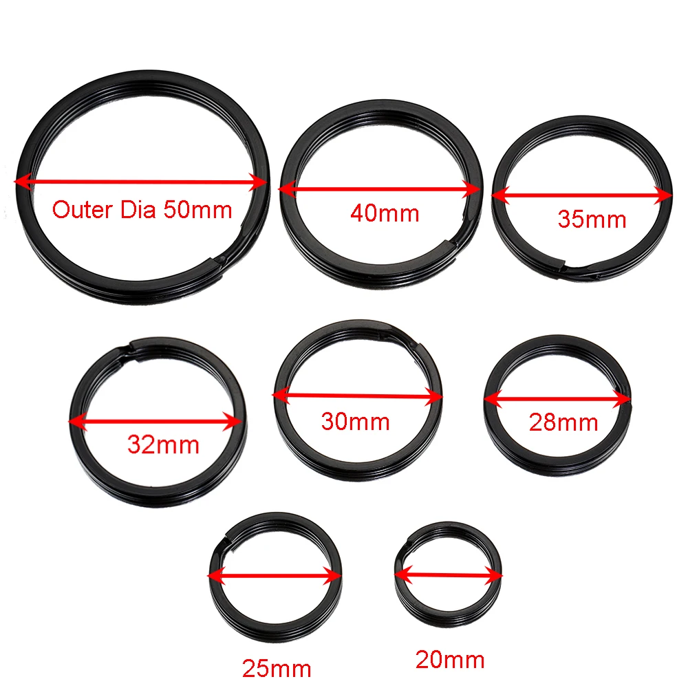 Set of 10/20 Black Flat Metal Keyrings - Key Chain Components and Pendant Accessories