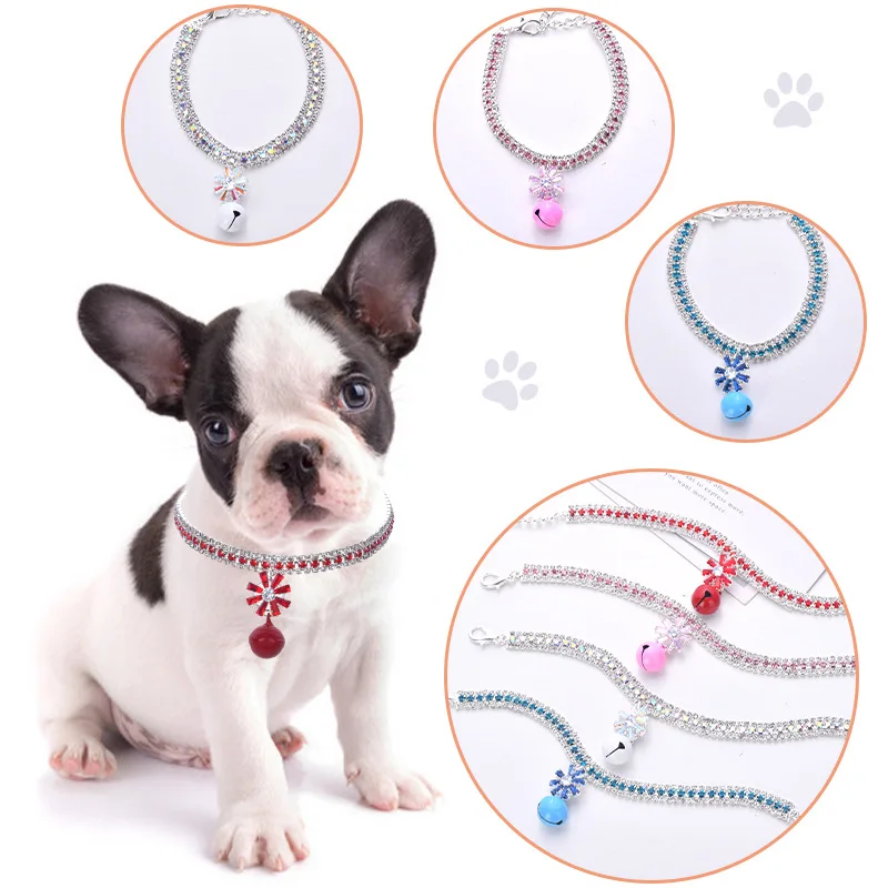 

Shiny Diamond Pet Collar Cat and Dog Rhinestone With Bells Necklace Beautiful Decoration For Pets Wedding Birthday Party