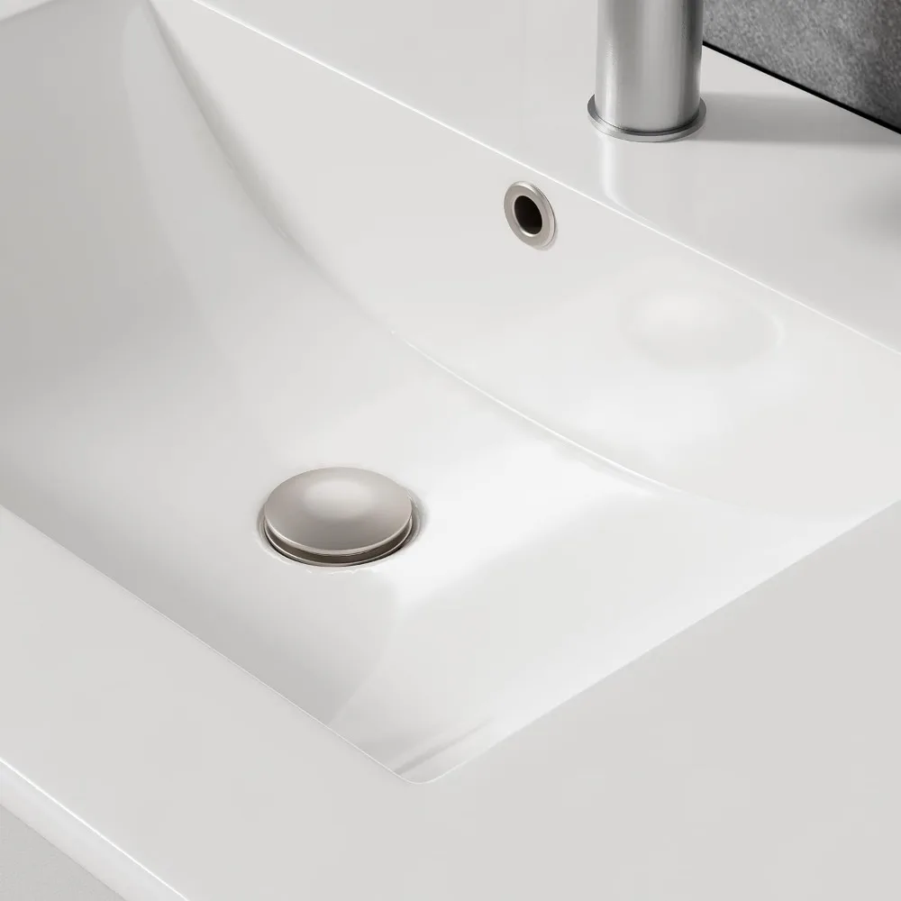 30'' Floating Bathroom Vanities with Sink, Wall Mounted Bathroom Floating Vanity with Ceramic Sink,2 Drawers, Soft-Close Doors 6