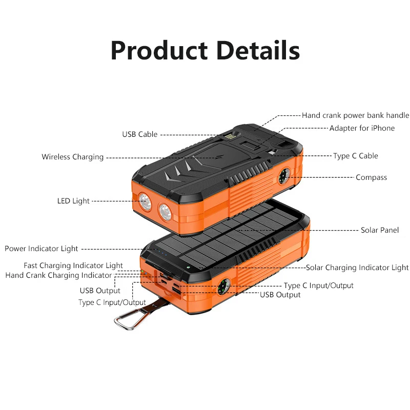 Hand Crank Solar Power Bank Wireless Fast Charger For Smartphones_voghion.com