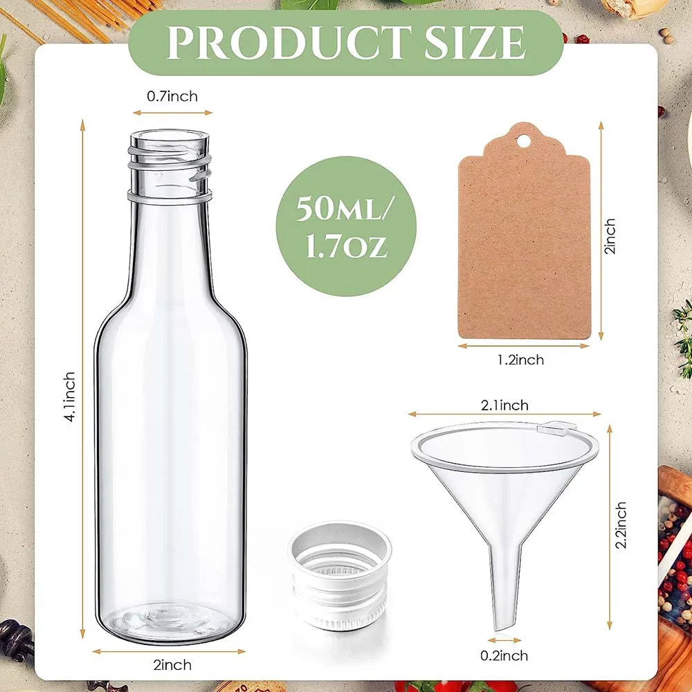 Mini Liquor Bottles Set 1.7oz Plastic Spirit Bottles Silver/ Gold Caps Alcohol Shot with Funnels Kraft Tags Rope glass bottle