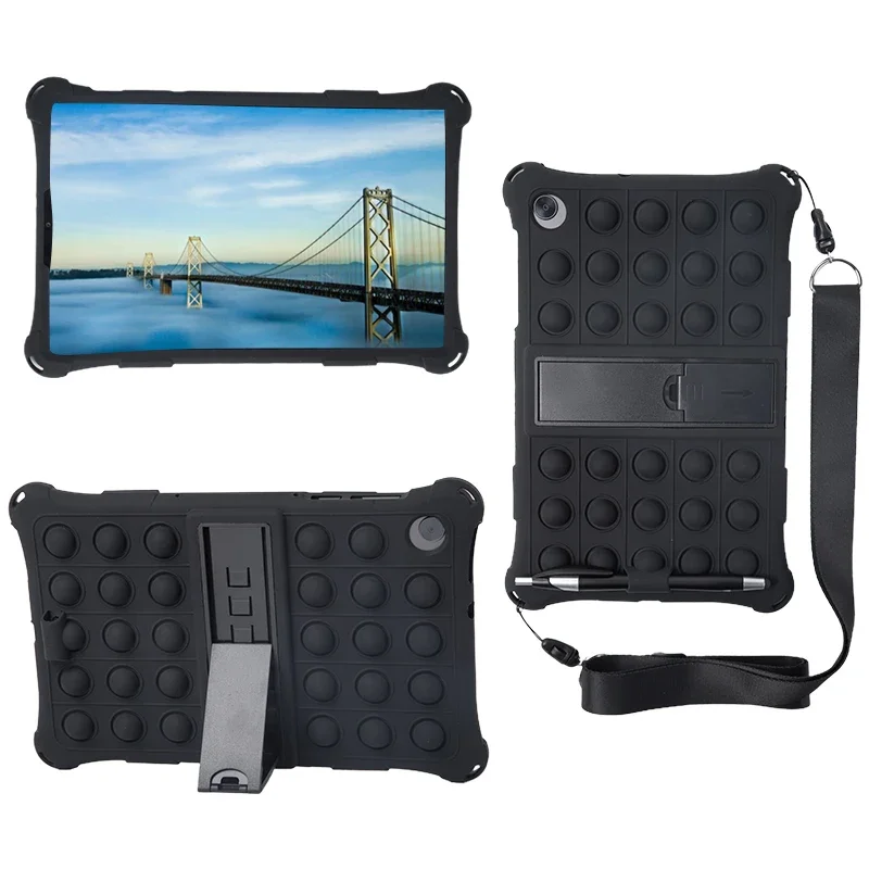 Versatile Silicone Bubble Tablet Case with Strap & Pen Holder