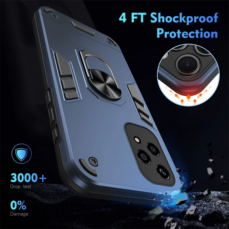 Enhanced Camera Lens Protection Armor Case with Magnetic Ring Stand Holder Back Cover