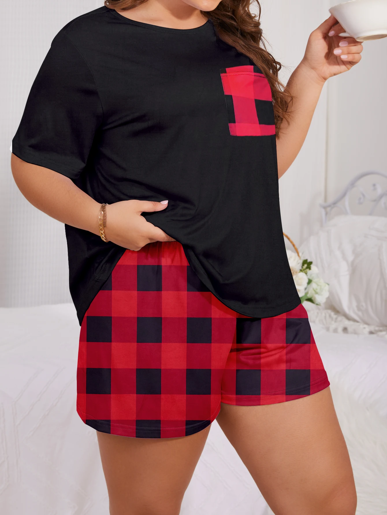 Plus size pajama set Plus size short sleeved shorts Plus size home clothing Plus size milk silk set New 2024