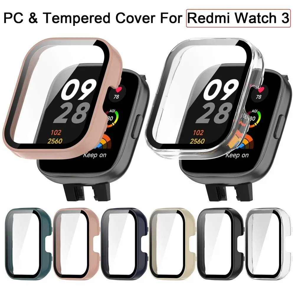 

Защитный бампер для умных часов Redmi Watch 3, жесткий полноразмерный стеклянный протектор экрана, рамка