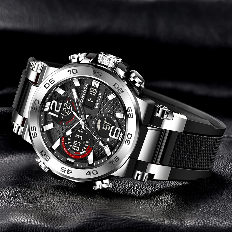 FOXBOX New Waterproof Watch Men Casual Sports Military Analog Digital Watches For Men Fashion Diver Men's Quartz Wristwatch