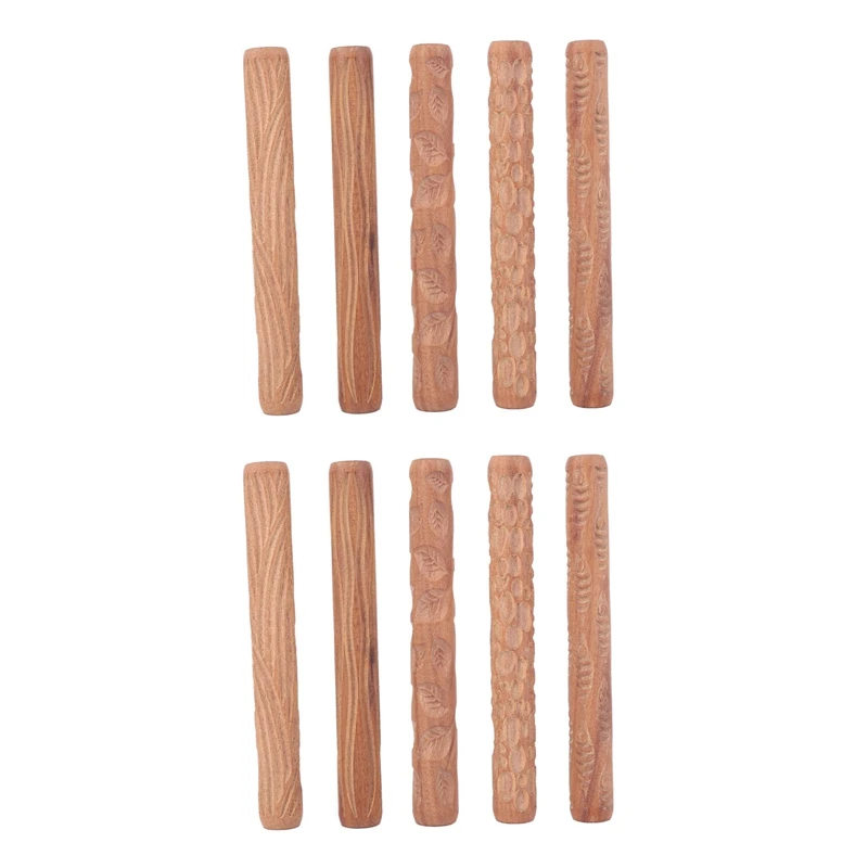 

New 10PCS Pottery Tools Wood Hand Rollers For Clay Clay Stamp Clay Pattern Roller