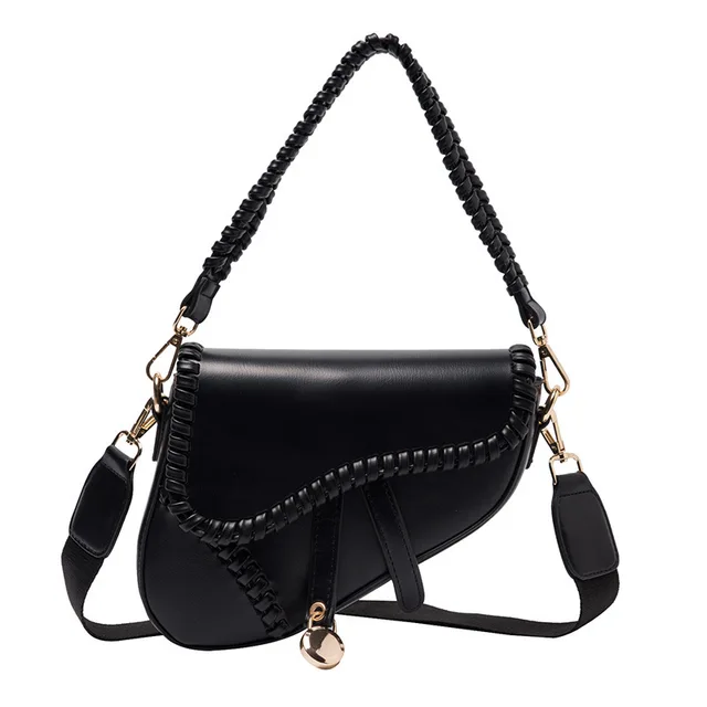 2022 New Fashion Saddle Women Bag One Shoulder Handle Trend Casual Hasp Zipper PU Material Polyester Inside Lock Ornament Bag 6