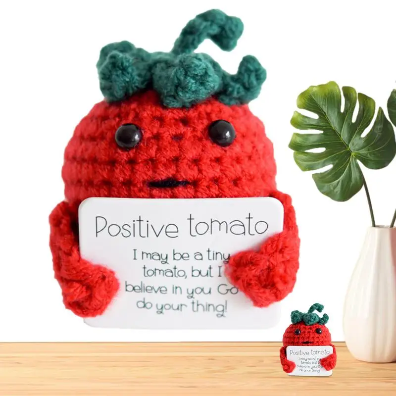 Inspiring Tomato Handmade Tomato Plush With Inspiring Card Funny Crochet Plushies Cute Crocheted Stuffed Animals For Friends custom canvas handbag student daily commuter handbag casual cute tomato fresh mini clutch