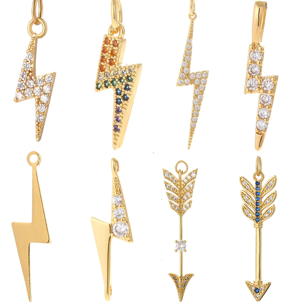 Gold Lightning Charms for DIY Jewelry Making – Shining Pendant and Copper CZ Accessory Collection