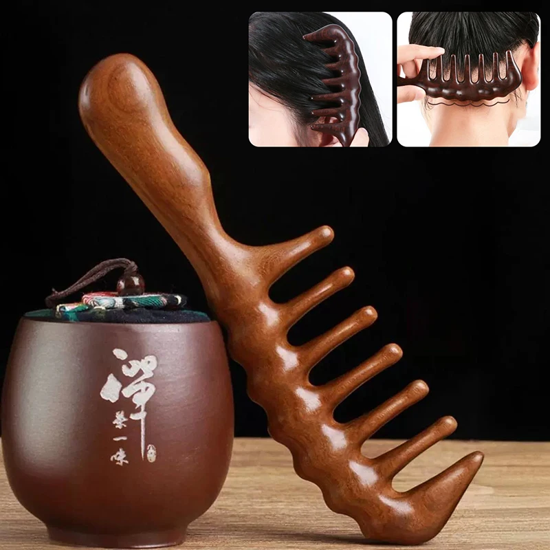 천연 백단향 헤어 빗 정전기 방지 나무 빗 마사지기 긴 넓은 이빨 엉킴 방지 백단향 빗 헤어 케어 가정용 선물