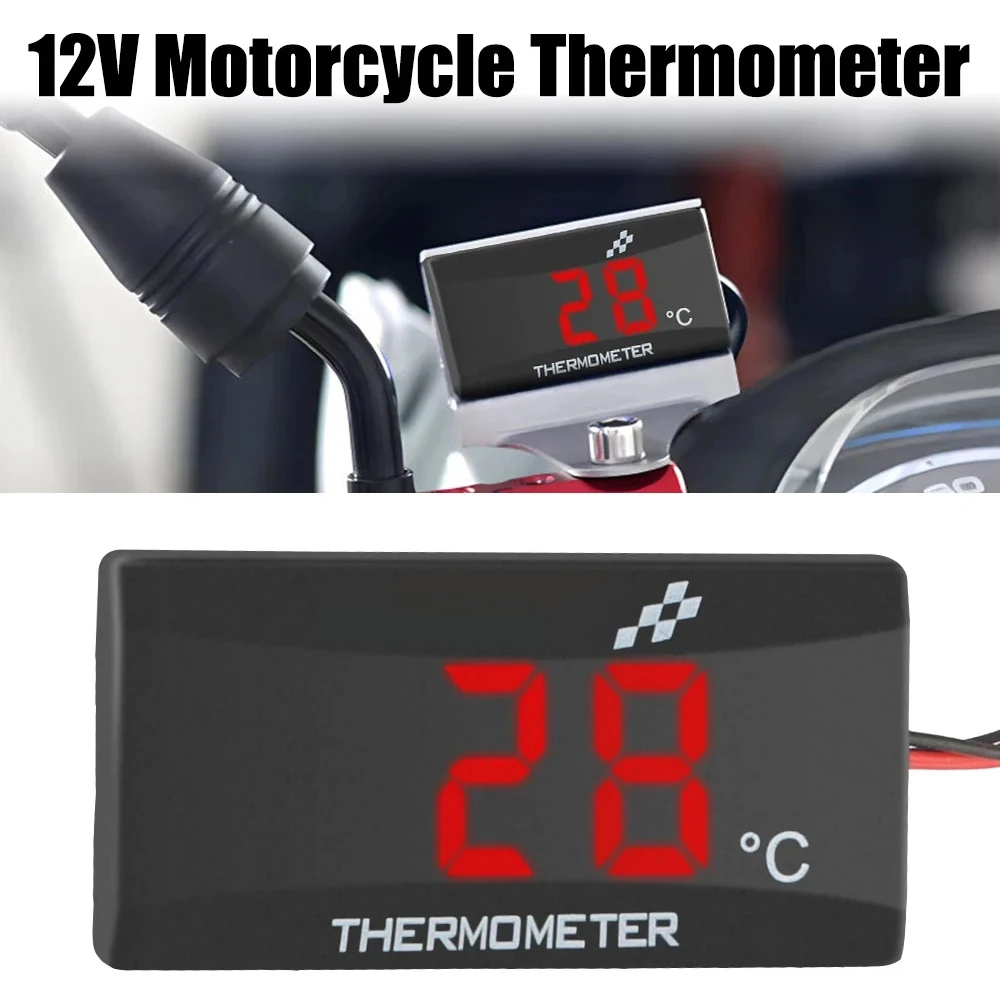 Motorcycle thermometer with senso water tank retrofit 0~120&deg;C monitor red blue indicator warning 12V