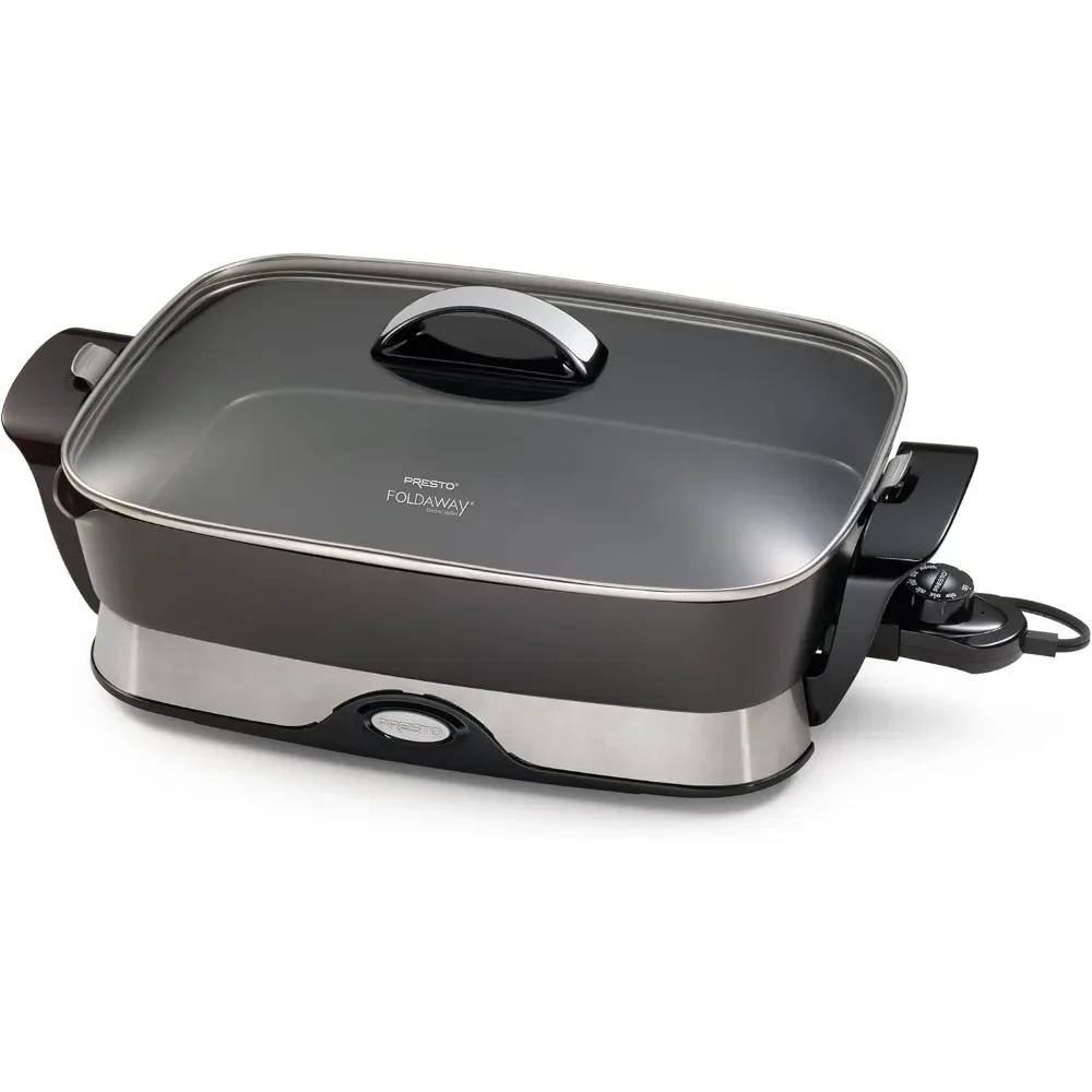 16-inch Electric Foldaway Skillet, Black,compact storage,deluxe nonstick surface,heat control removed,dishwasher safe 2