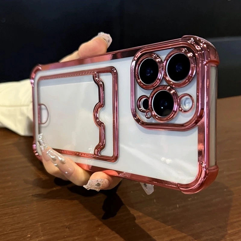 Transparent Soft TPU Wallet Phone Case with Card Holder and Clear Bumper Back Cover