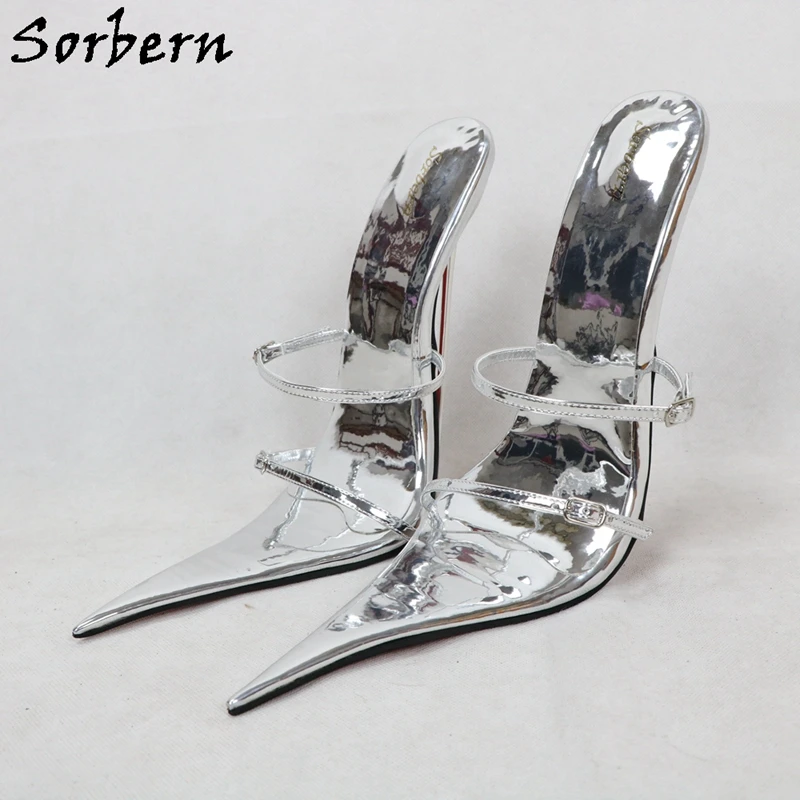 

Sorbern 20cm Steel Thin High Heel Slipper Long Pointed Toe Slip On Double Straps Display Show Female Shoe Summer Style Stilettos