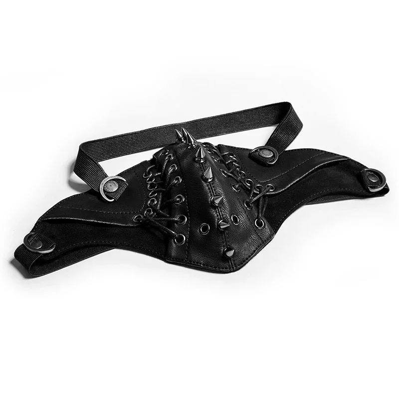 PUNK RAVE Punk Men Stylish Fahison Pin Rivet Mask Gothic Steampunk PU And Fake Suede Cool Man Accessories half face mask