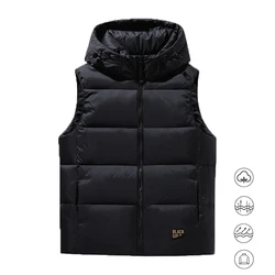 2024 Men Winter Sleeveless Warm Detachable Hooded Down Vest Jackets Men Solid Color Outdoors Casual Fashion Down Vest Male Coat