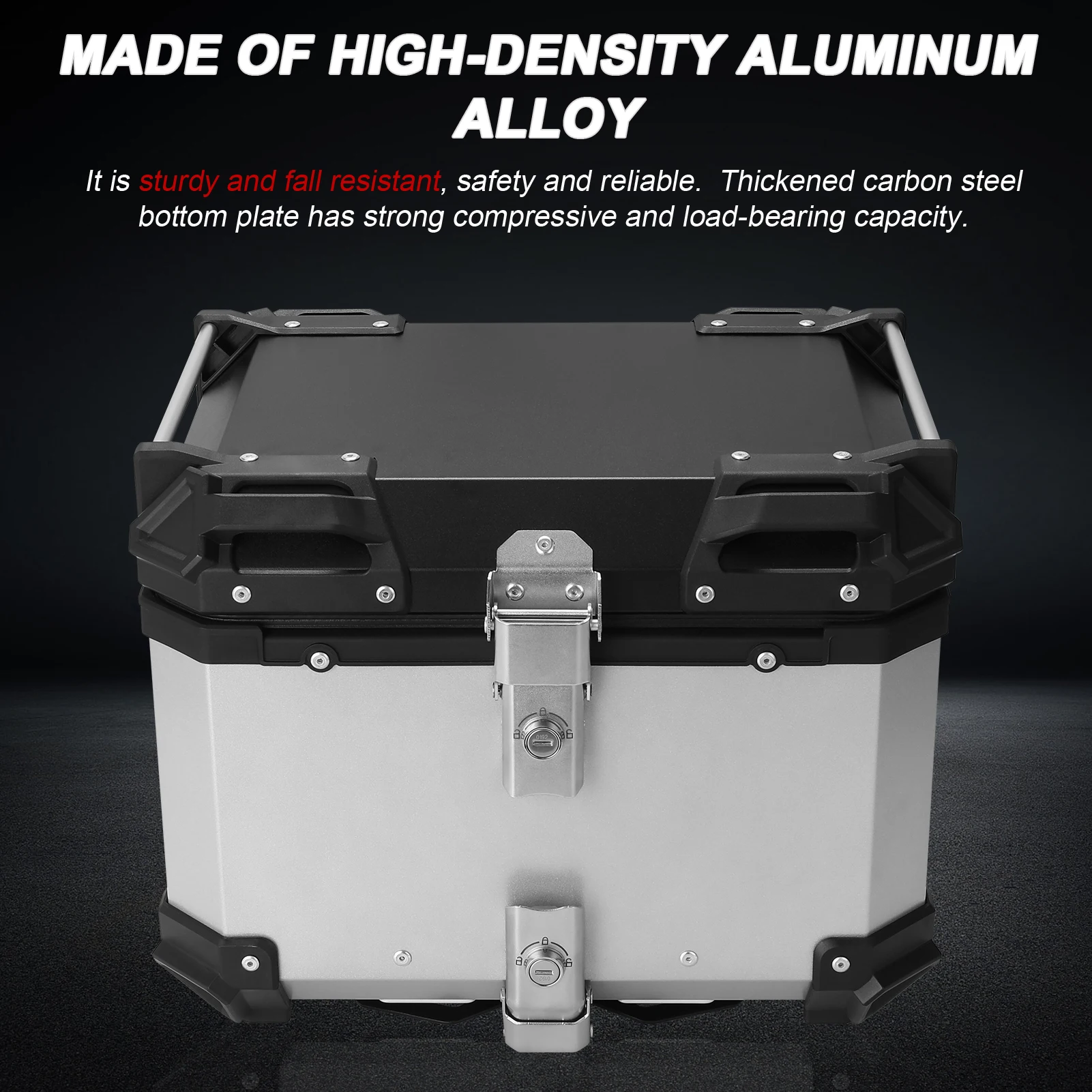 

45L Motorcycle Rear Trunk Aluminum Alloy Luggage Casees Quick Release Motorbike Tail Storage Box Waterproof with 2 Keys