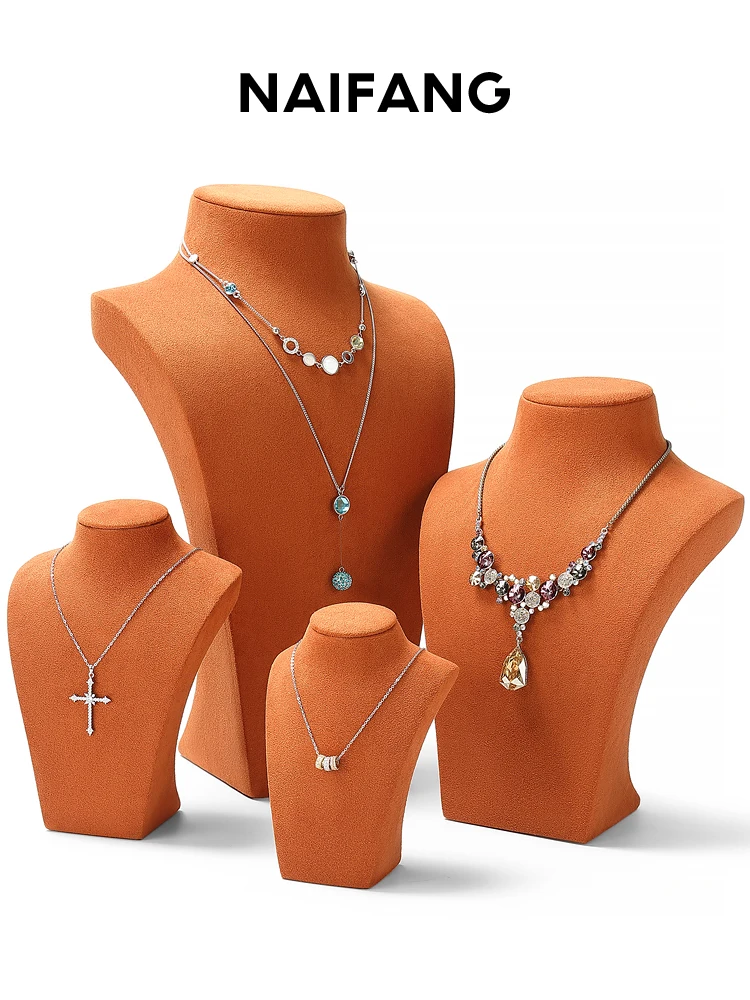 Orange microfiber necklace display stand, portrait neck model, jewelry display window props