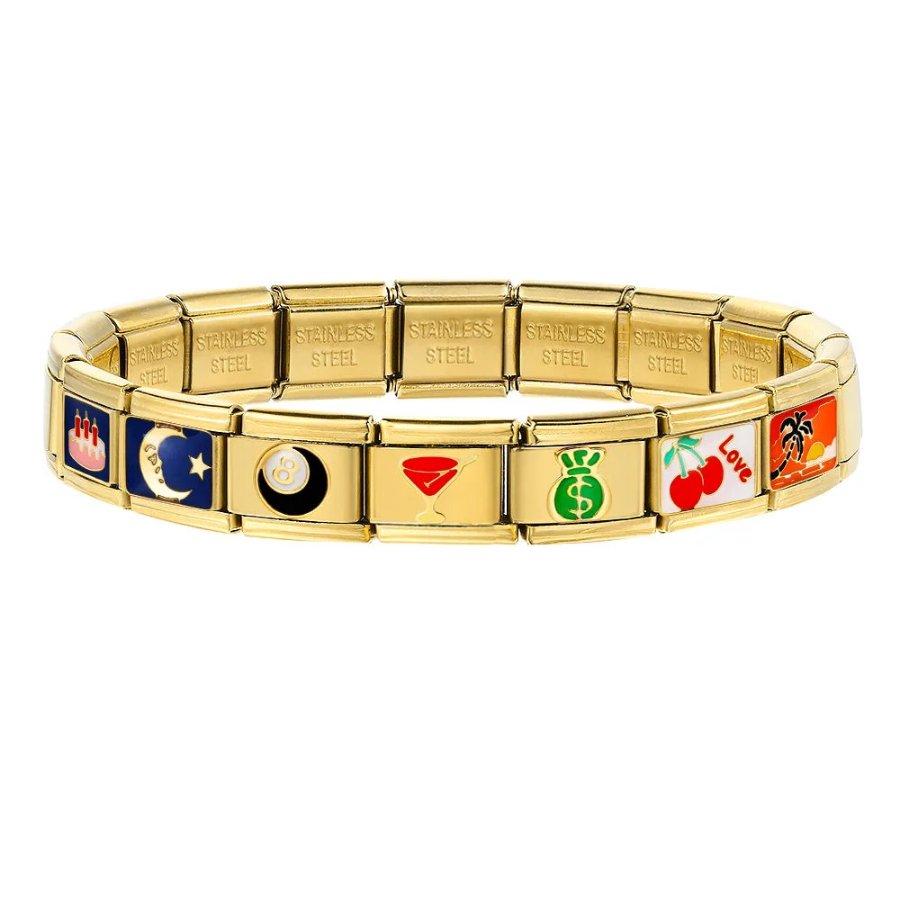 URING Klassische goldfarbene Geldbörse für Kaffee, Weinglas, Kerze, Edelstahl, italienischer Link, passend für 9 mm Schmuckherstellung, DIY-Armbänder – Detail 1