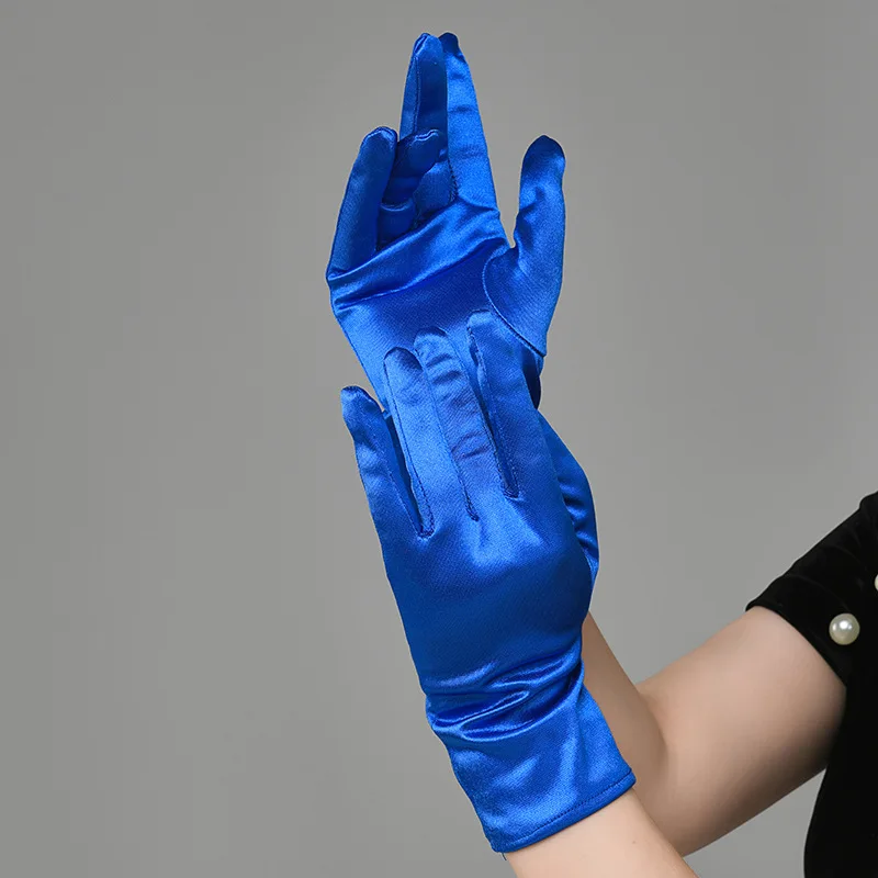 Women Satin Solid Short Wrist Gloves Smooth Evening Party Formal Prom Costume Stretch Gloves Red White Etiquette Wedding Gloves