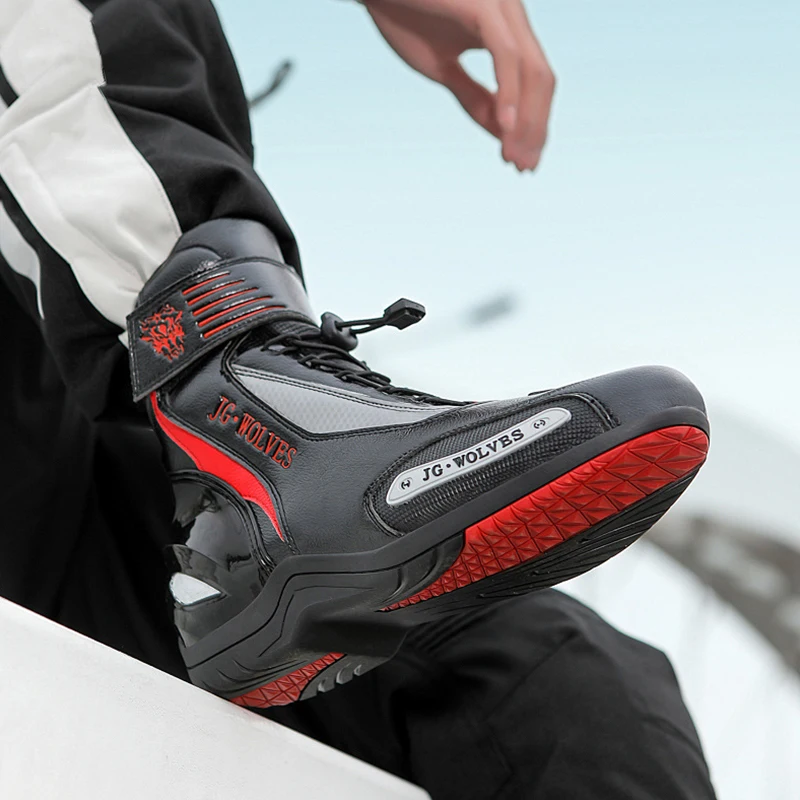 Men's Motorcycle Boots Leather Wear-Resistant Rubber Anti Slip Motos Protective Riding Anti-fall Shoes