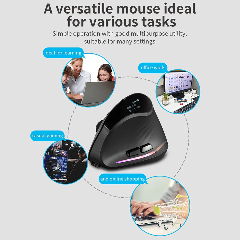 Lefon 2.4G Ergonomic Wireless Rechargeable Gaming Mice For PC Laptop MacOS Office F35C/F35B/F35 Model Vertical Mouse_voghion.com