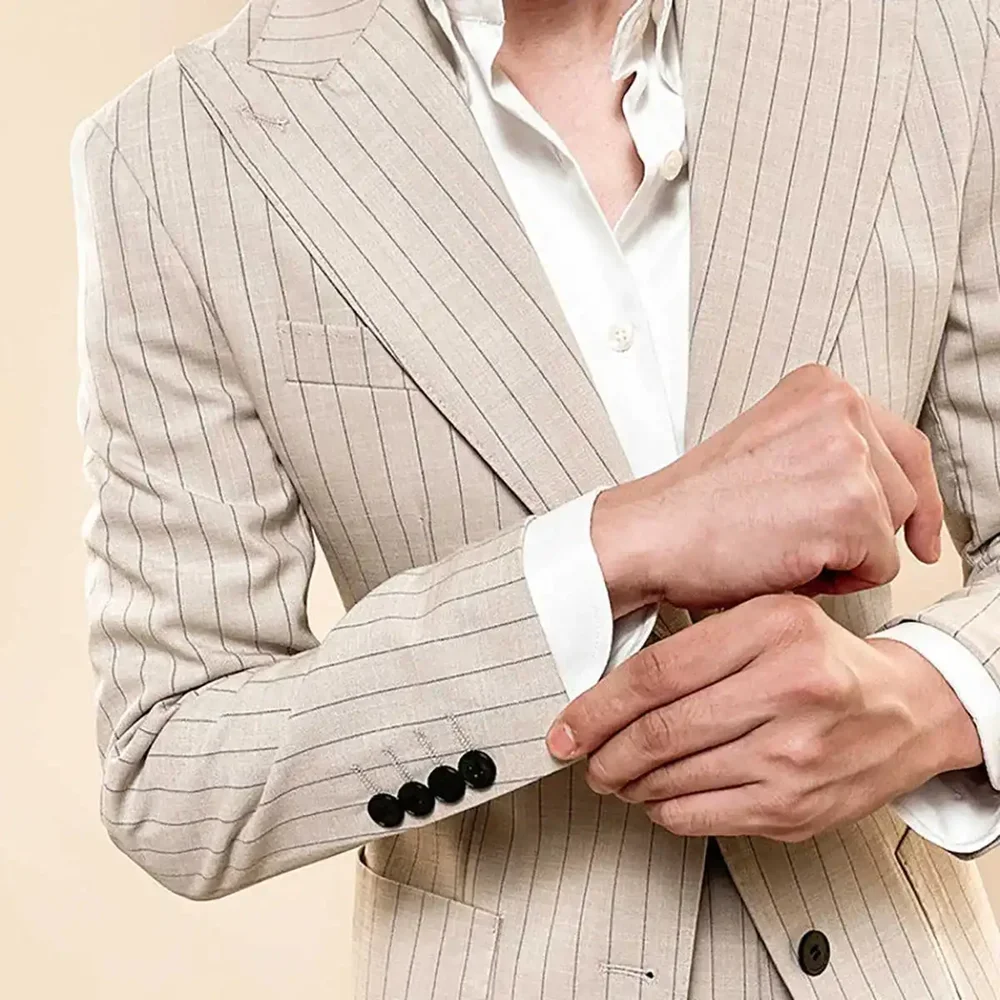 Fashion Striped Suits for Men 2 Piece Elegant Single Breasted Peak Lapel Outfits Business Casual Male Suit (Blazer+Pants) 3