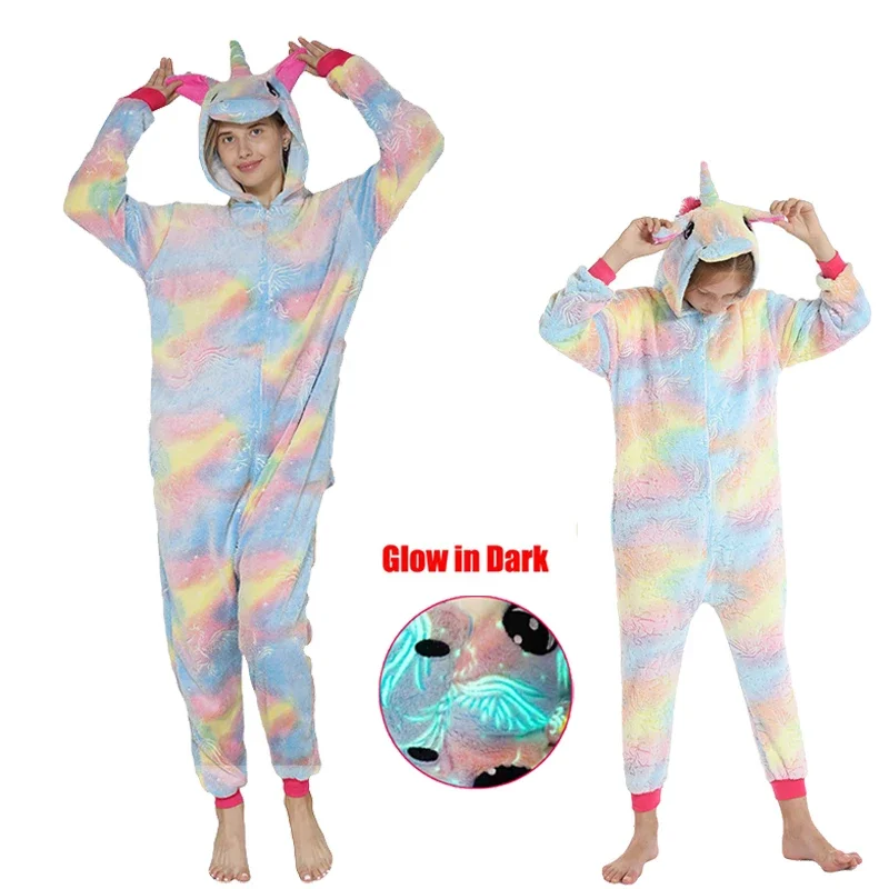 Adults Animal Unicorn Pajamas Winter Sleepwear Kigurumi Panda Rabbit Wolf Pyjamas Women Onesies Anime Costumes Jumpsuit
