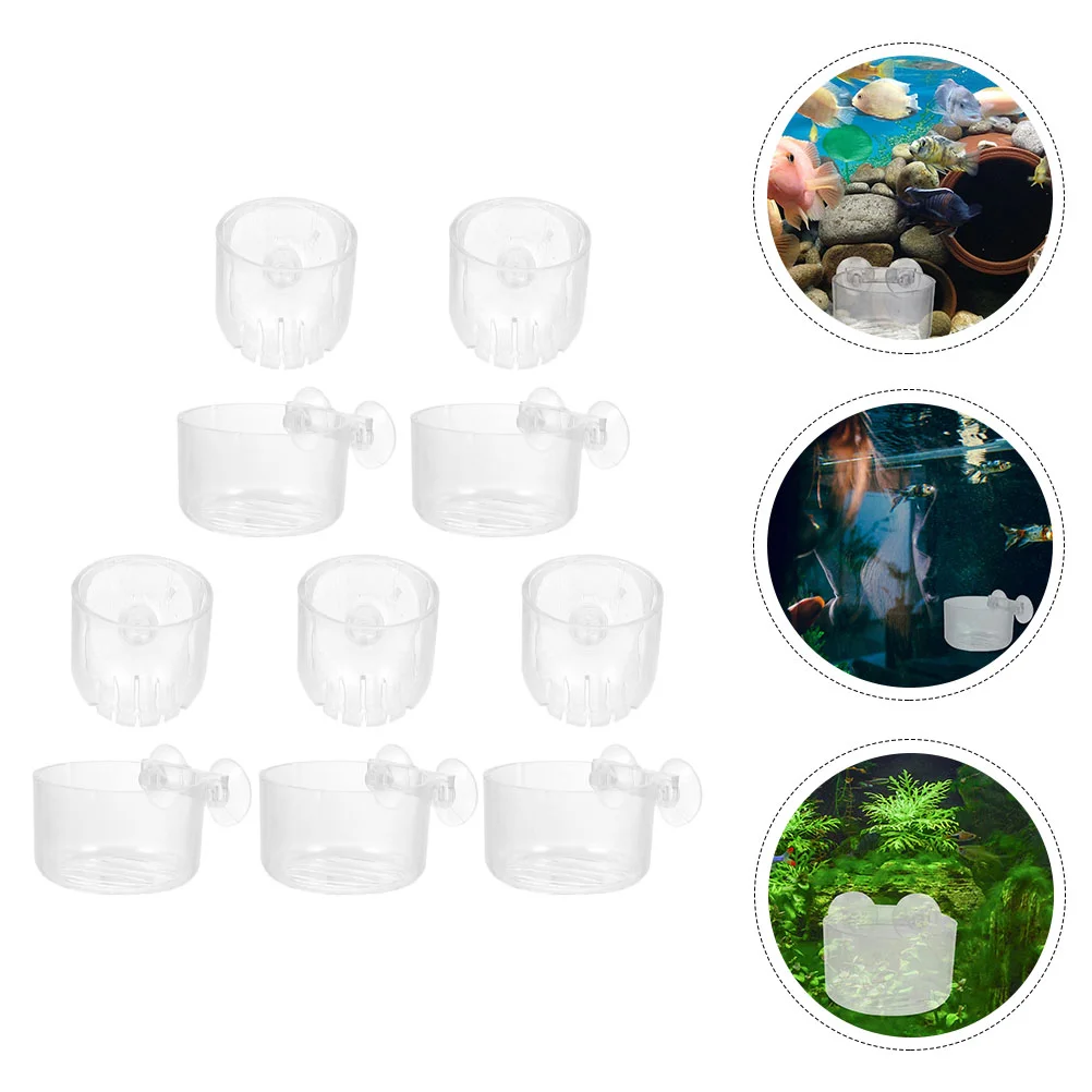 

10 Pcs Aquatic Plant Cup Fish Tank Planters Glass Aquarium Acrylic Shrimp Feeder Flower Pots Ring Holder