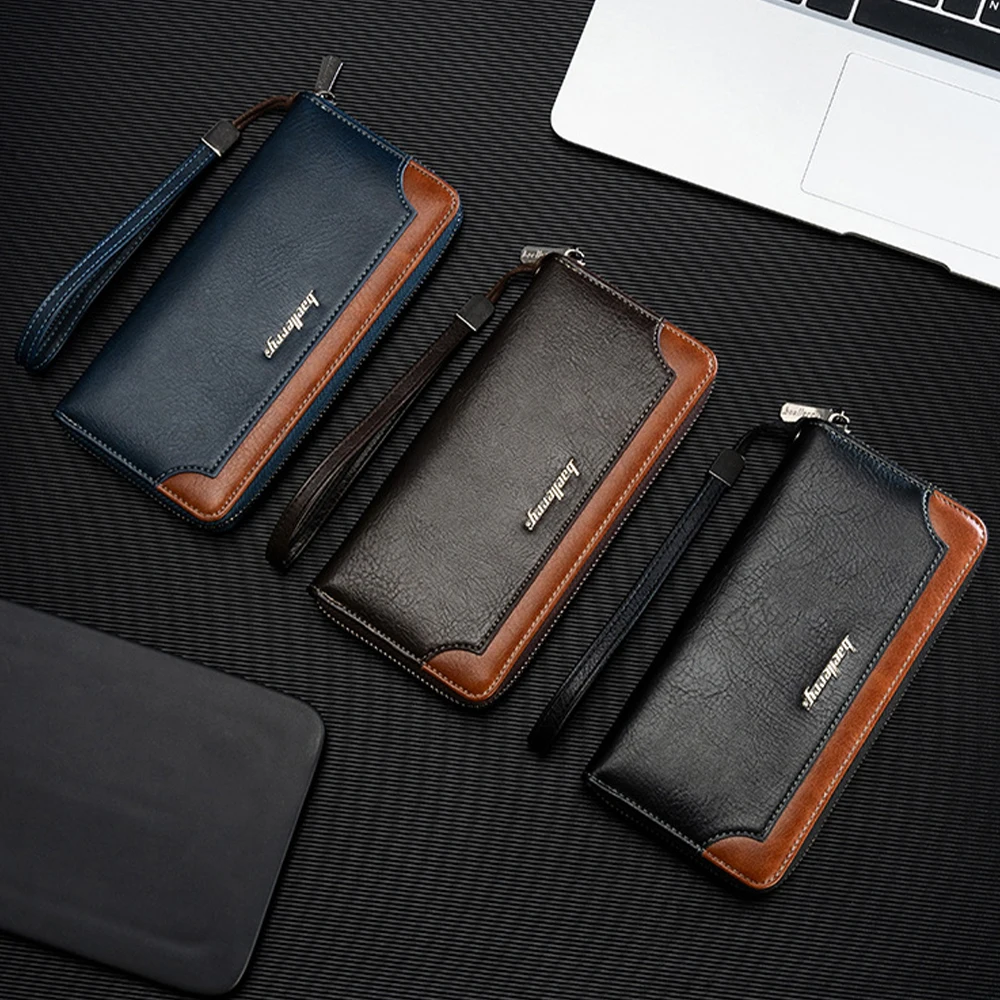 Men's Long Business Wallet with Coin Pocket, Id Window, Detachable Lanyard, Large Capacity Card Holder