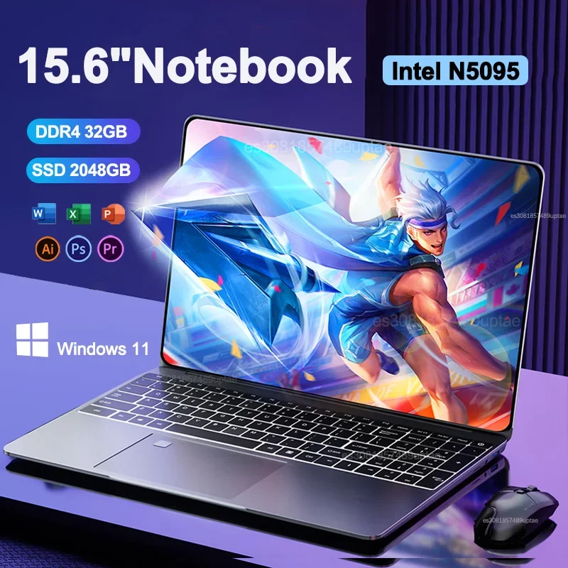 Portable Laptop 15.6" 32GB Ram DDR4 2TB SSD Windows 11 Notebook Pc Gamer Intel N5095 Office Computer with Backlit Fingerprint 1