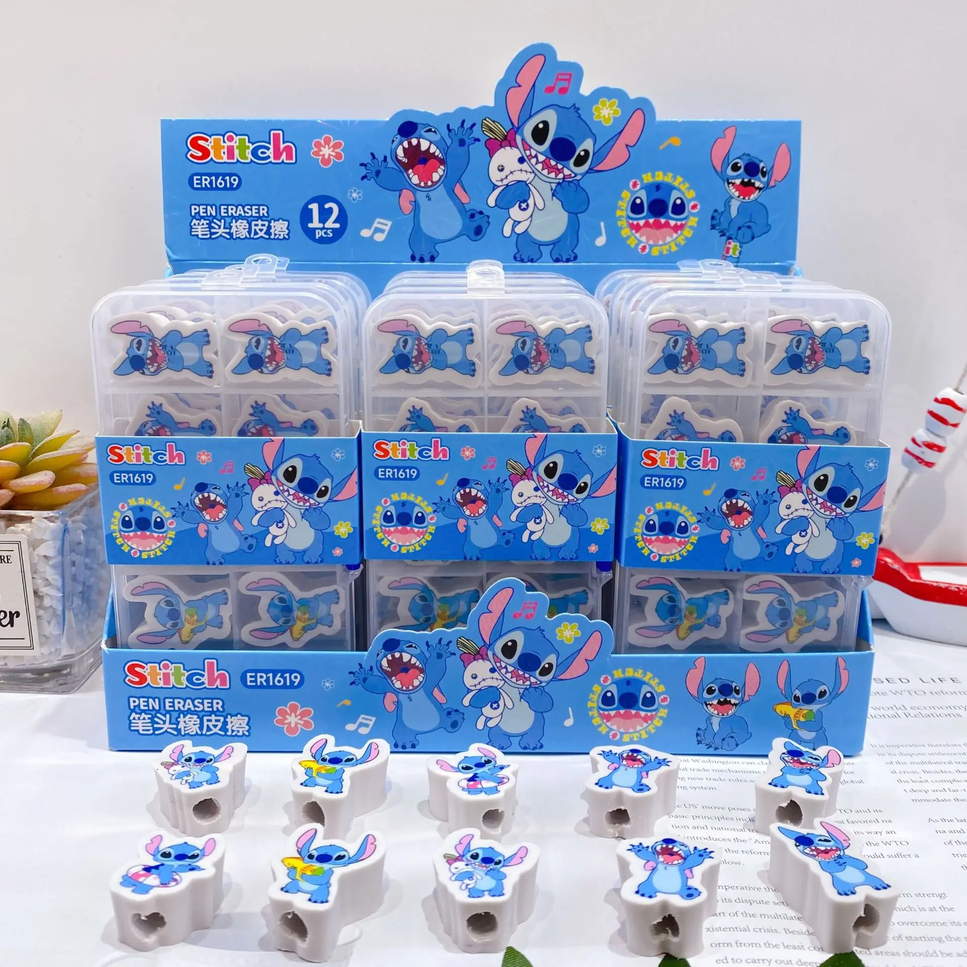 10 قطعة أنيمي ليلو وستيتش ممحاة غرزة شخصية كرتونية التصميم قلم رصاص غطاء القلم ممحاة تنطبق على هدايا المكافآت الطلابية