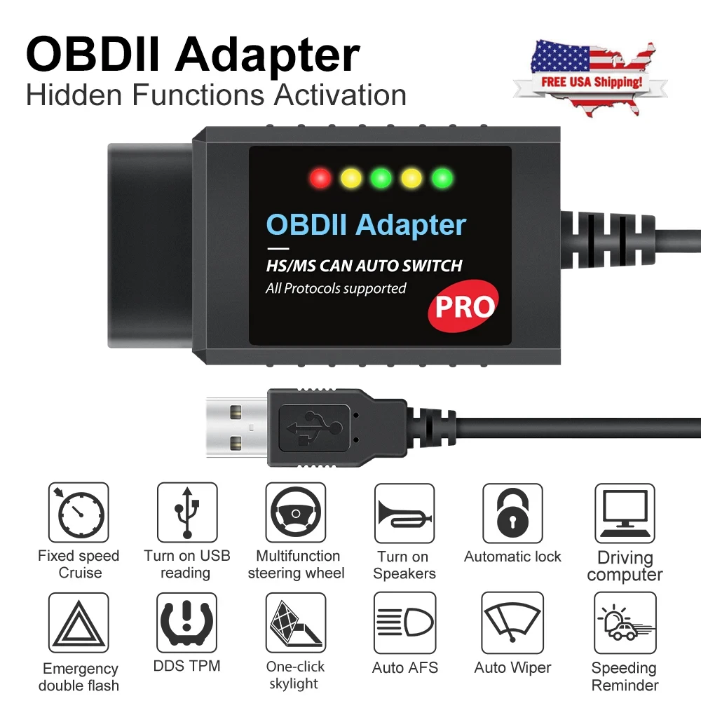 FORscan USB OBD2 ELM327 V1.5 Diagnostic Scanner Tool with Switch PIC18F25K80 Chip HS/MS CAN Code Reader For Ford