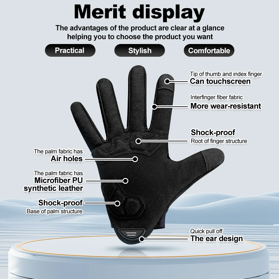X-TIGER Mountain Bike Gloves Men's Biking Mittens Full Finger Gloves Exercise Workout Gloves for Cycling Gym Motorcycle Rowing 3