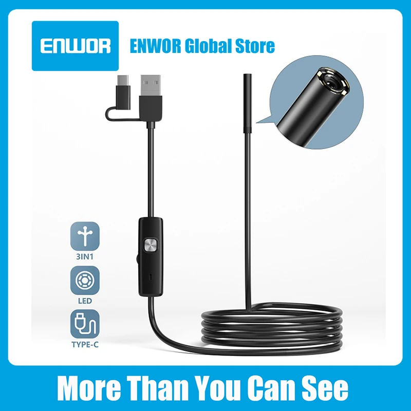 Inspection Camera Mini Endoscope Camera Rifle Borescope Camera 5.5MM 7MM Borescope Camera 3IN1 Tpye-c Micro USB Mini Lens Car Inspection Endoscope 6 LEDs IP67 Waterproof for Android Phones PC