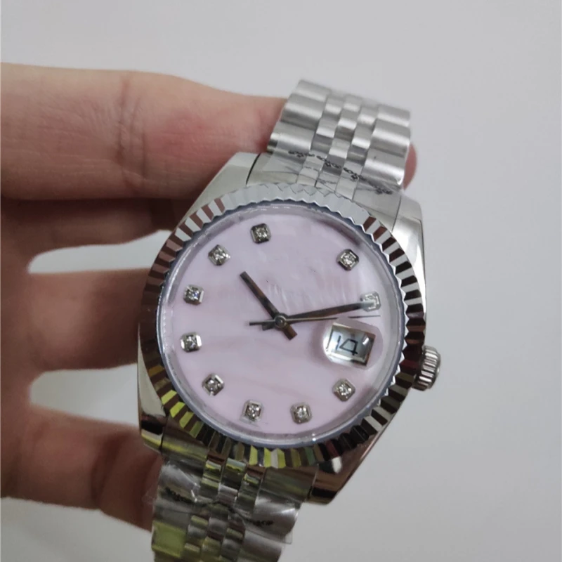 

Ladies Luxury Automatic Machinery 36mm Silver Shell Pink Shell Stainless Steel 904L High Quality Watch