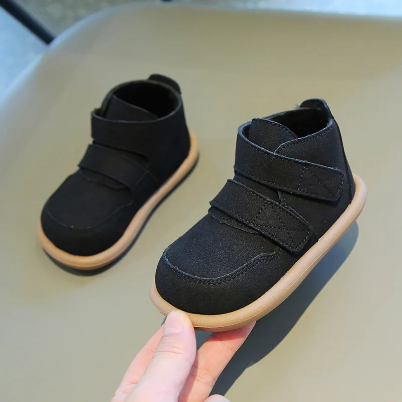 Children Warm Short Boots Boys Retro Cow Muscle Sole Cotton Shoes Girls Fashion Double Hook Closure Spring Boots, children boots