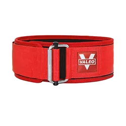 Enhanced Fitness Weightlifting Belt with Adjustable Lumbar Support and Metal Buckle - L (Red)