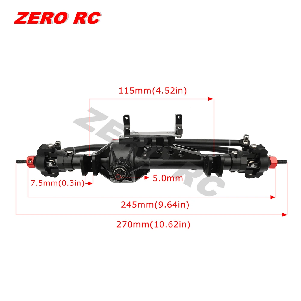 Essieux AR60 alliage montés sur un Axial Wraith RR10, angle de braquage et garde au sol.