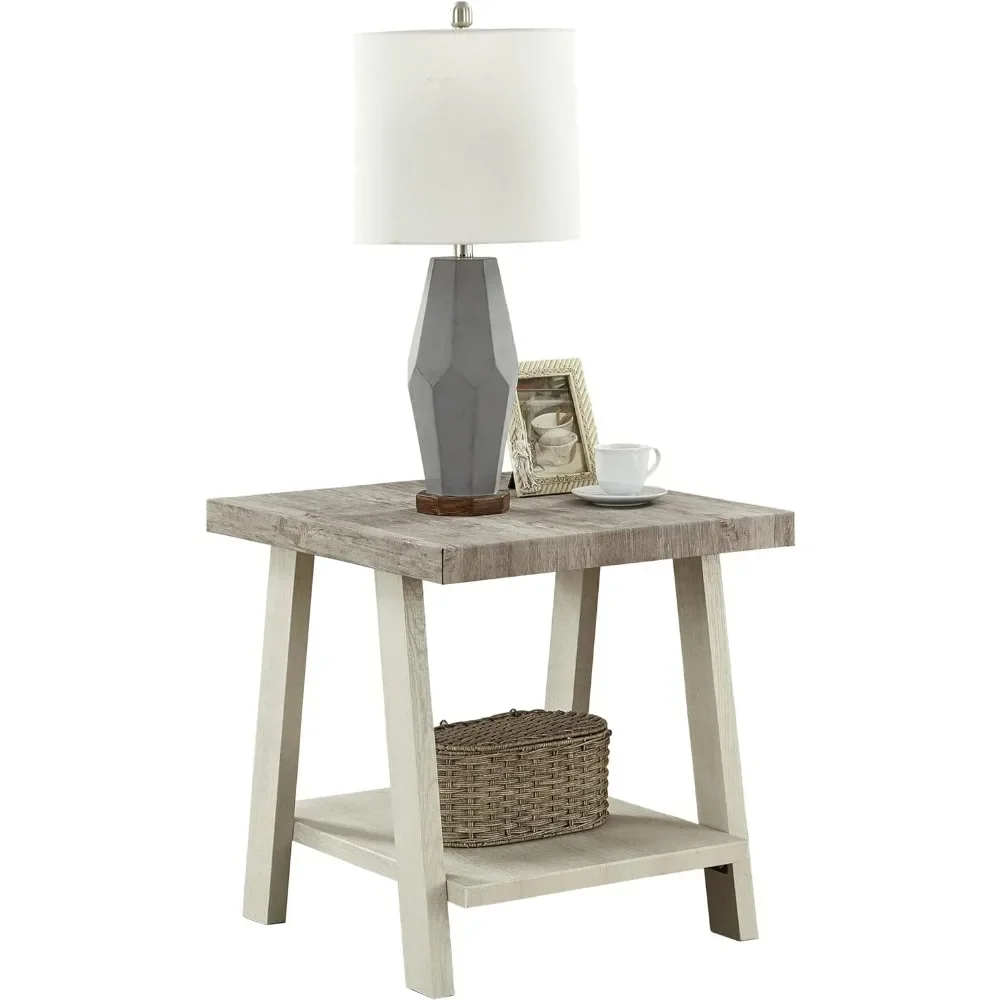 

Athens Contemporary Replicated Wood Regular End Table， Coffee Table，Weathered Gray and Beige