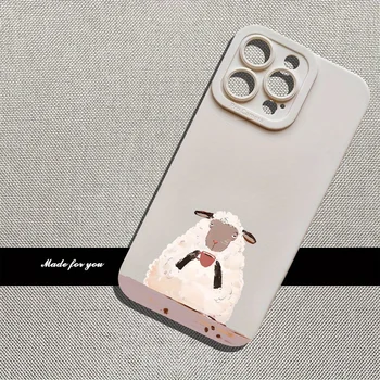 Una piccola pecora che beve caffè Questa custodia protettiva morbida premium per iPhone 12/13/14/15/16 Plus Pro Max Cover per iPhone