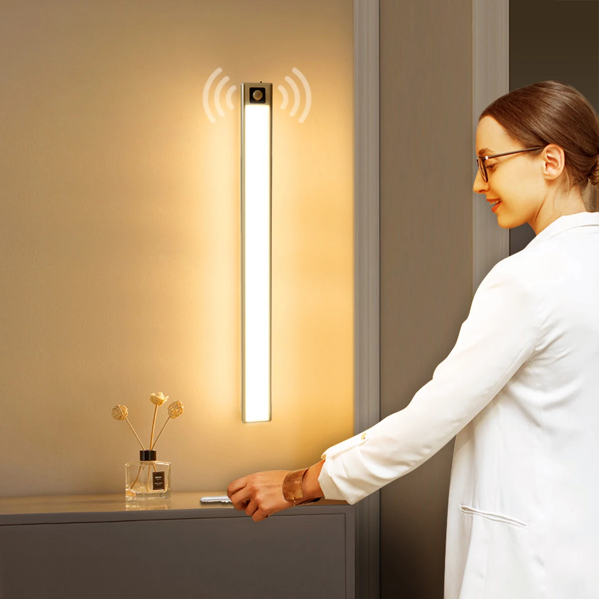 PIR 모션 센서 벽 라이트 바, 가전 제품 DC5V USB 벽 램프, 충전식 배터리, LED 방 장식 램프, 주방 조명