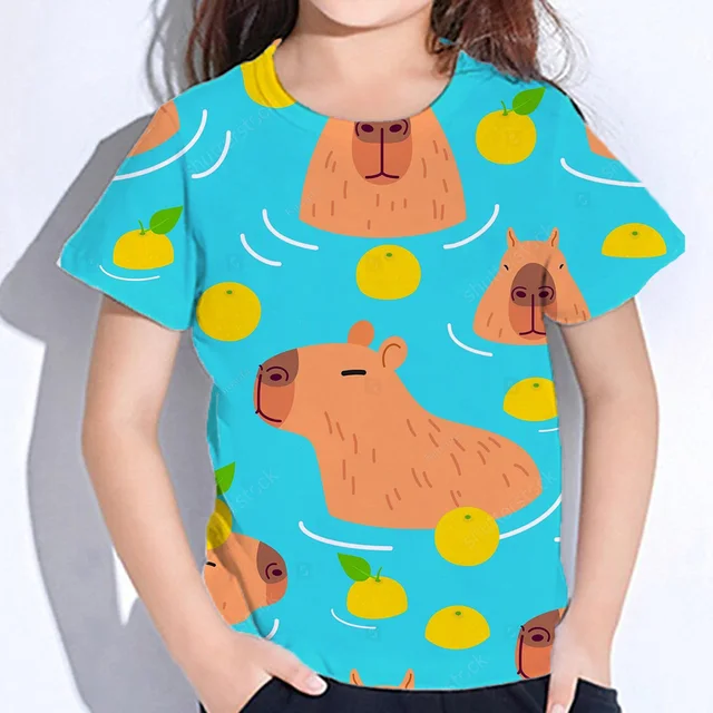 Mädchen T-Shirt Capybara Druck - Weiches Sommer Top Mit Rundhals 2-14 Jahre