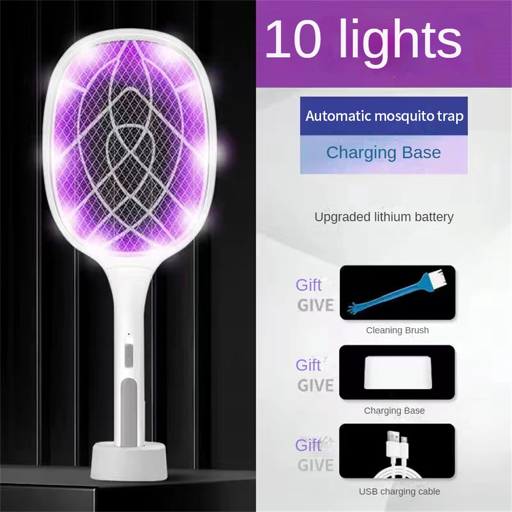USB 충전식 여름 플라이 스와터 트랩 파리, 전기 버그 재퍼, 2 인 1 10 LED 트랩, 모기 킬러 램프, 3000V, 1 개, 3 개
