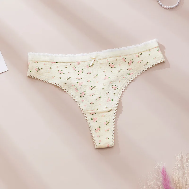Lingeries Female Sexy Thongs Fashion Cute Print Panties for Women Soft Hot Bow Women's Thong Cotton Spring Summer трусы женские