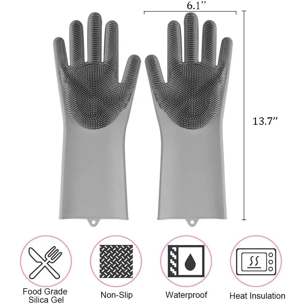 Dishwashing Gloves Dishwashing Cleaning Gloves Magic Silicone Rubber Dish Washing Gloves for Household Sponge Scrubber Kitchen Cleaning Tools