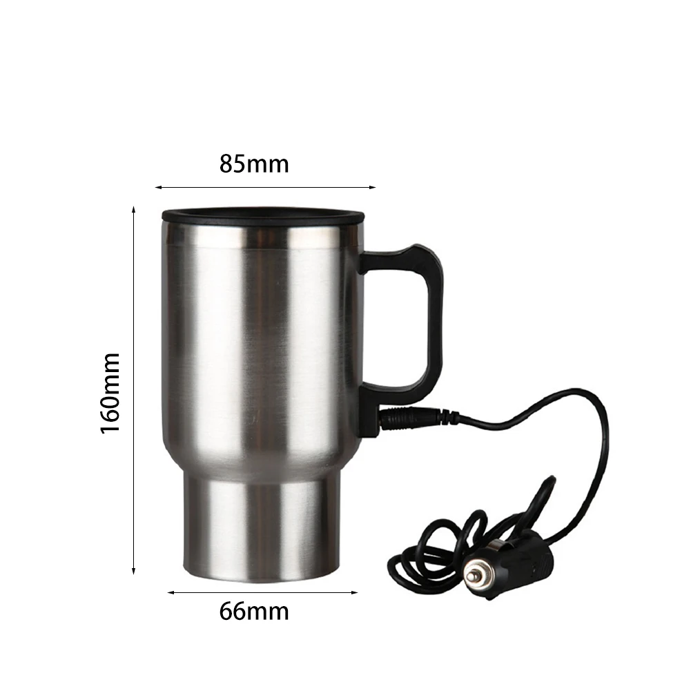 450ml Vehicle Heated Coffee Cup Stainless Steel Travel Electric Kettle 12V Heated Thermos Mug for Heating Water Coffee Milk Tea 5