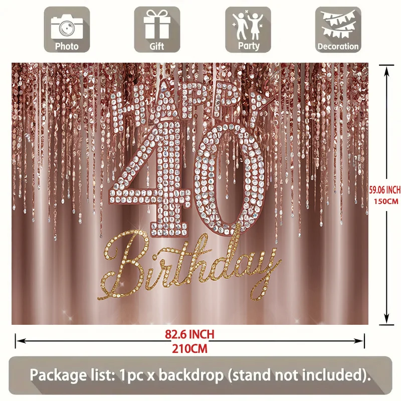 1 elegante Hintergrundwand zum 40. Geburtstag – funkelndes „40“ und goldenes „Happy Birthday“-Design, Geburtstagsfeier-Dekoration – Detail 8