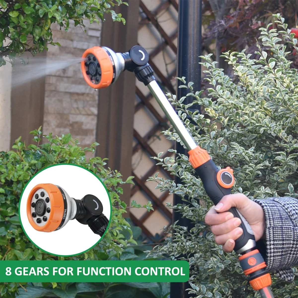 47cm Water Sprayer Nozzle Long Rod Garden Sprinkler with Adjustable Head 8 Spray Modes High Pressure Irrigation Hose Nozzle 2